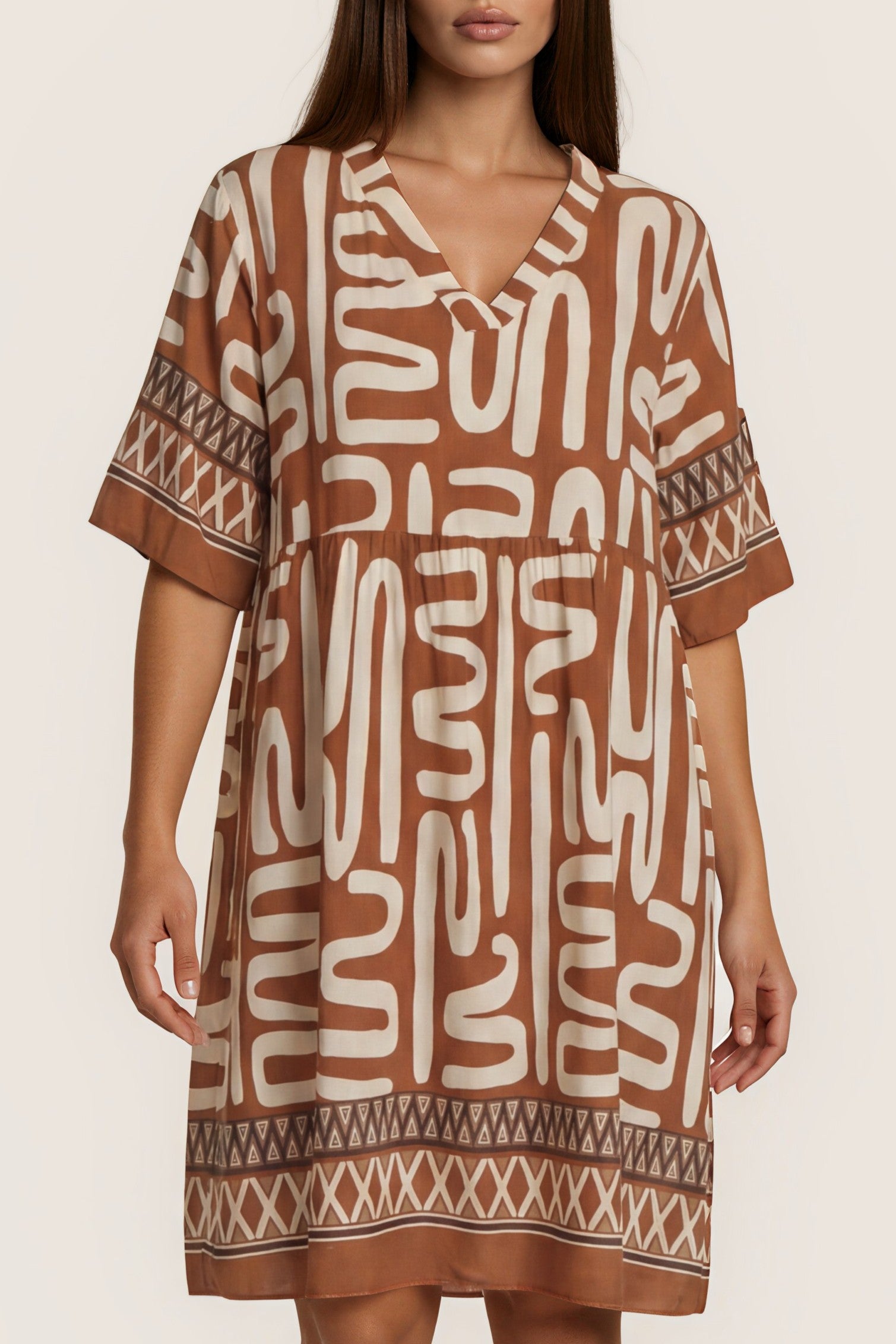 Gemustertes Midi-Kleid Ethno-Print