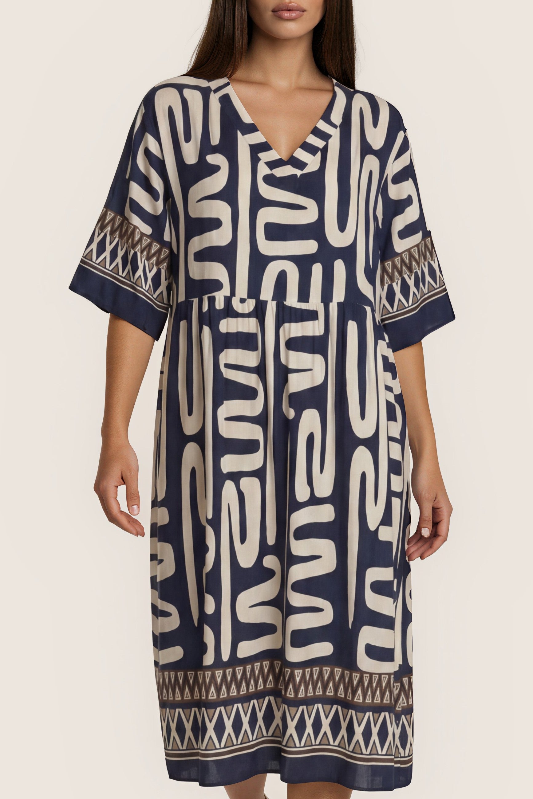 Gemustertes Midi-Kleid Ethno-Print