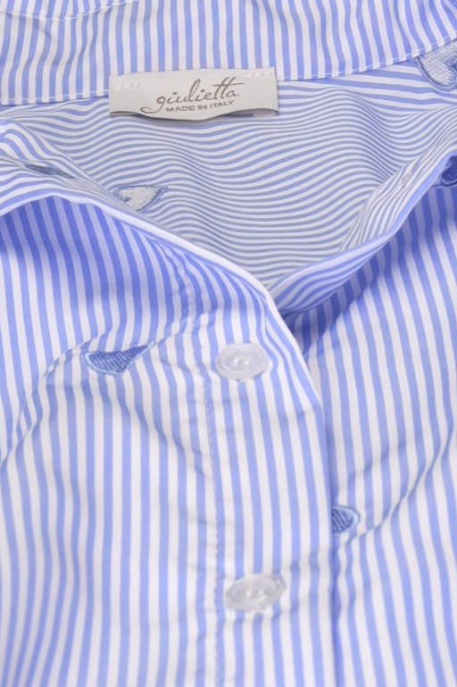 Gestreifte Hemdbluse mit Herzstickerei