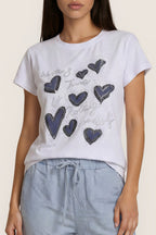 T-Shirt mit Herz-Print & Strassdetails
