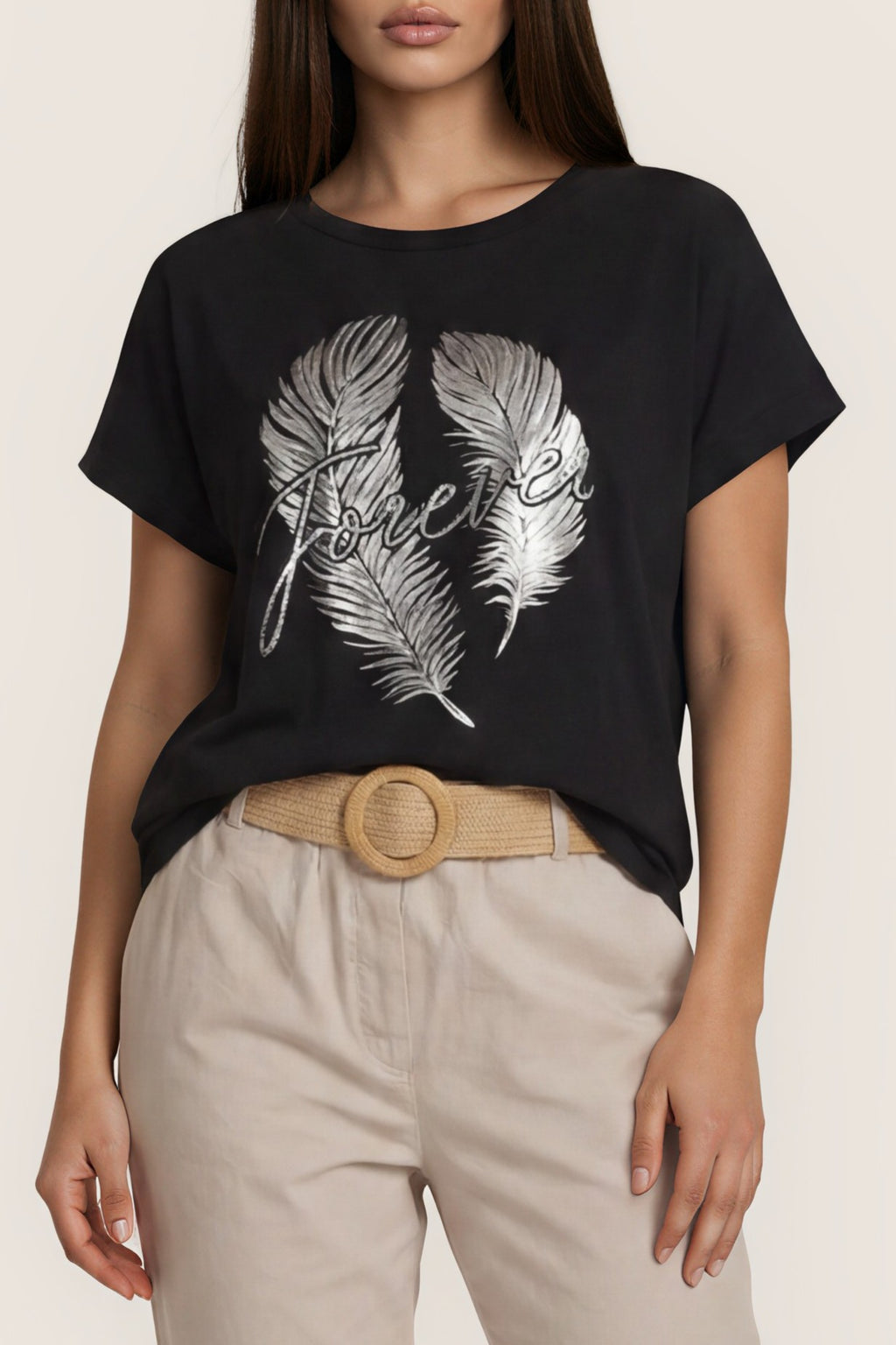 T-Shirt mit Feder-Print „Forever“