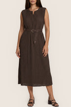 Plissiertes Midikleid mit Gürtel