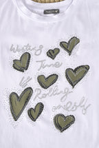 T-Shirt mit Herz-Print & Strassdetails