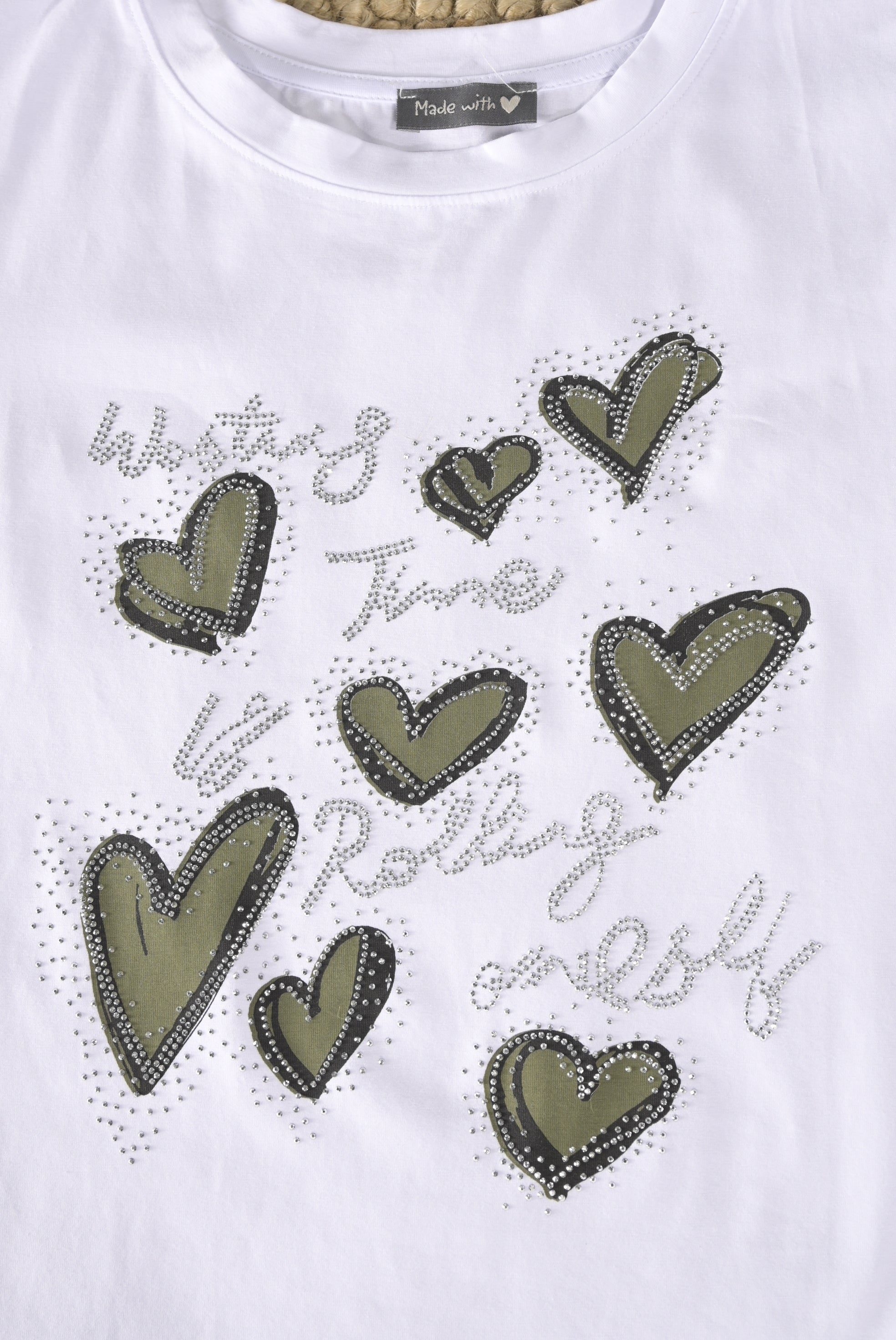 T-Shirt mit Herz-Print & Strassdetails