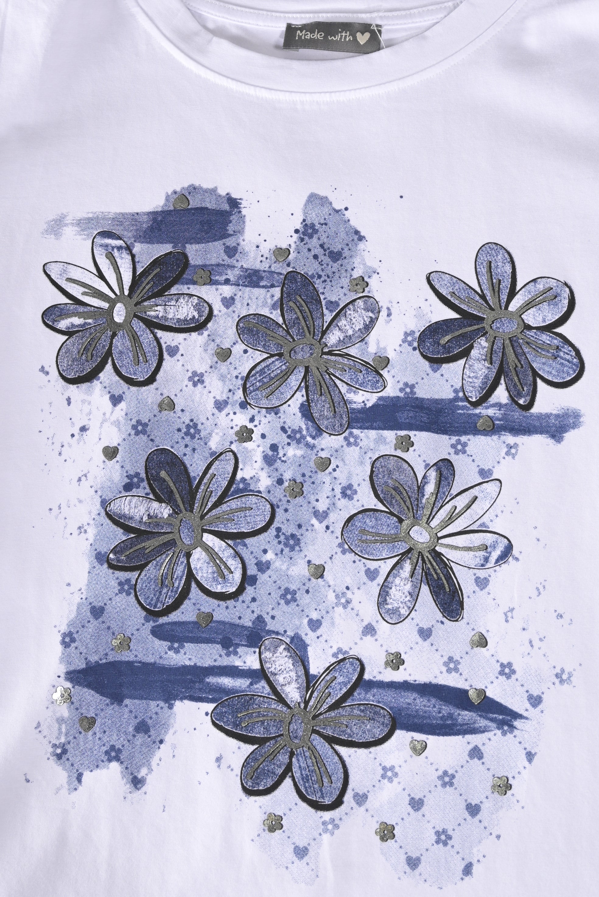 T-Shirt mit floralem Print & Glitzerdetails