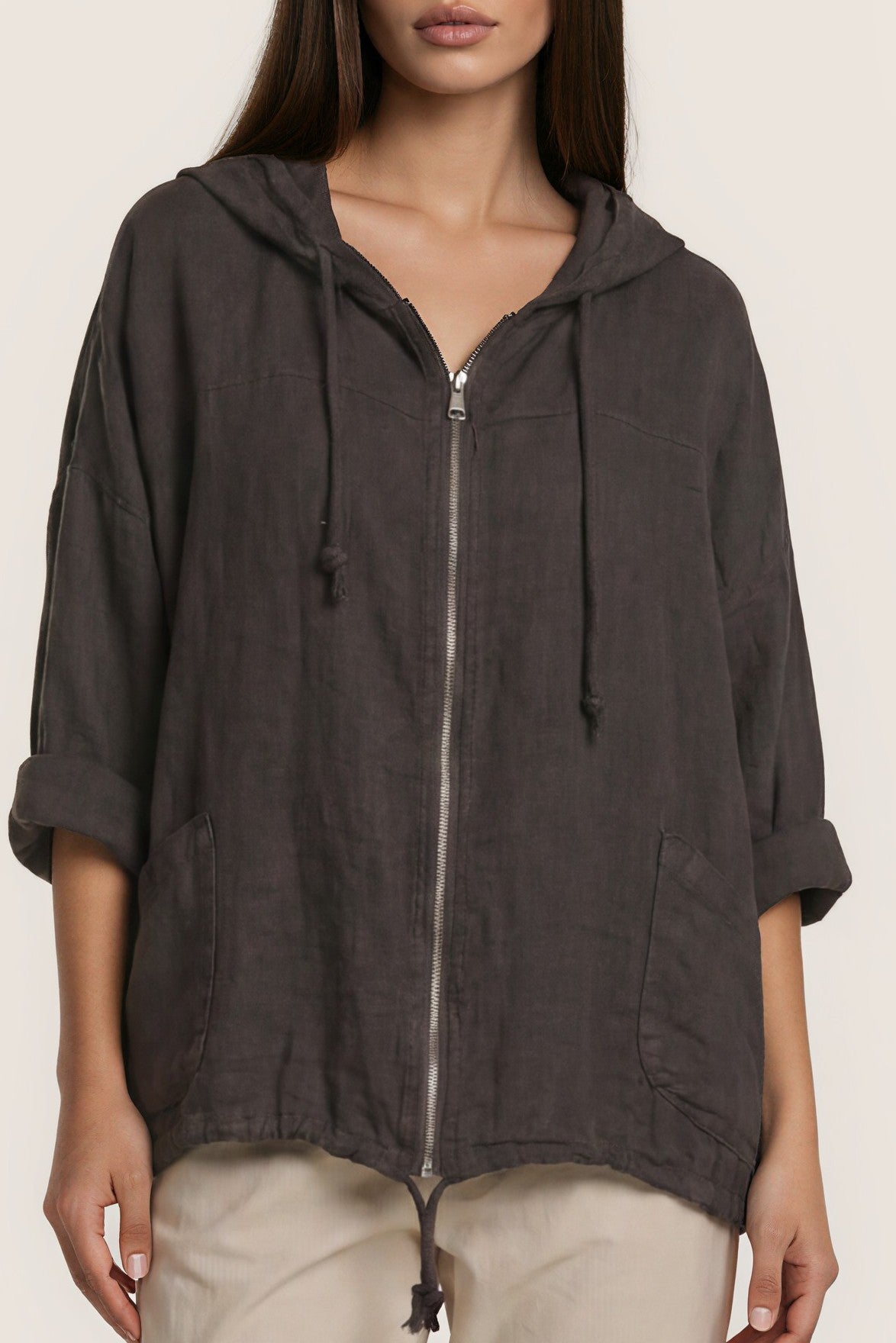 Leinenjacke „Anya“ mit Kapuze