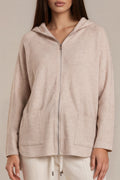Long-Strickjacke mit Kapuze und Reißverschluss