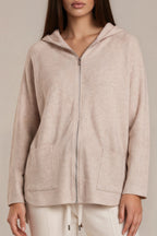 Long-Strickjacke mit Kapuze und Reißverschluss