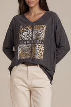Oversize-Sweatshirt mit „Fabulous“-Goldprint