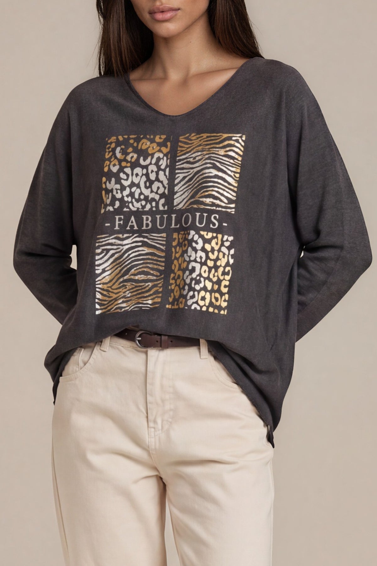Oversize-Sweatshirt mit „Fabulous“-Goldprint