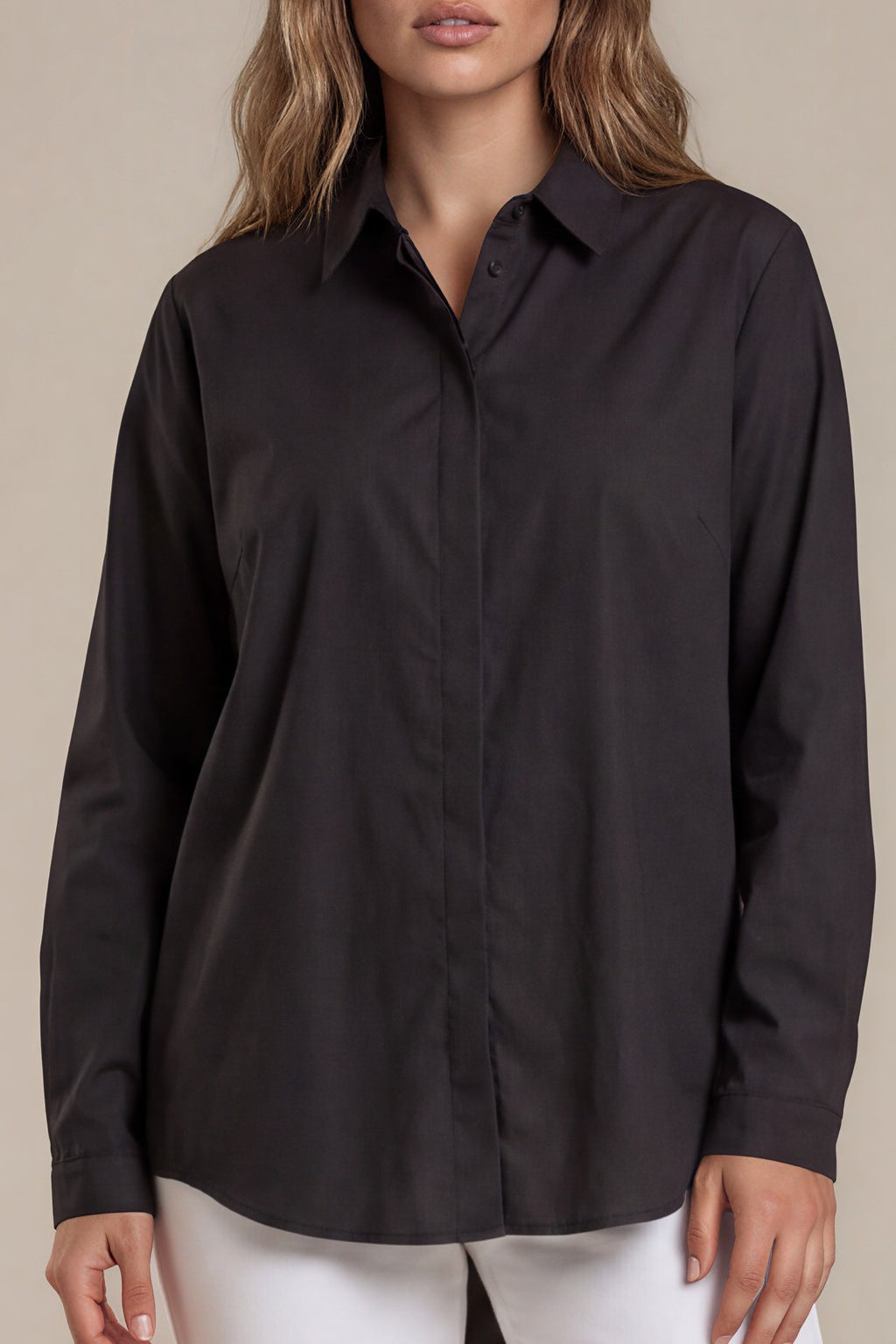 Longbluse mit verdeckter Knopfleiste