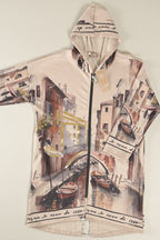Long-Hoodie mit Italien-Motiv und Goldakzenten