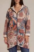 Long-Hoodie mit Frida- und Blumenprint