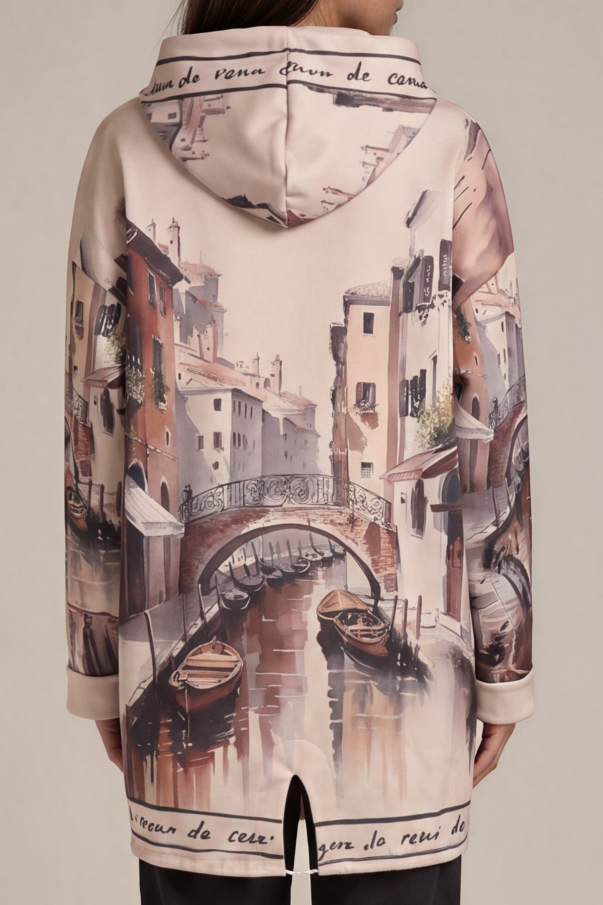 Long-Hoodie mit Italien-Motiv und Goldakzenten