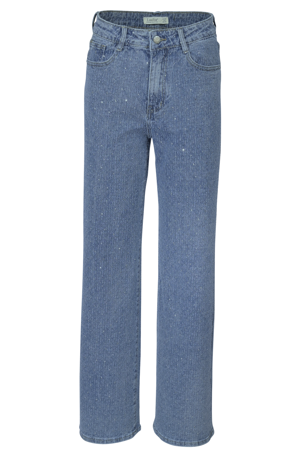 Straight-Leg Jeans mit Strass & Struktur – Medium Blue Wash