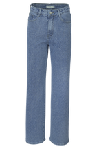 Straight-Leg Jeans mit Strass & Struktur – Medium Blue Wash
