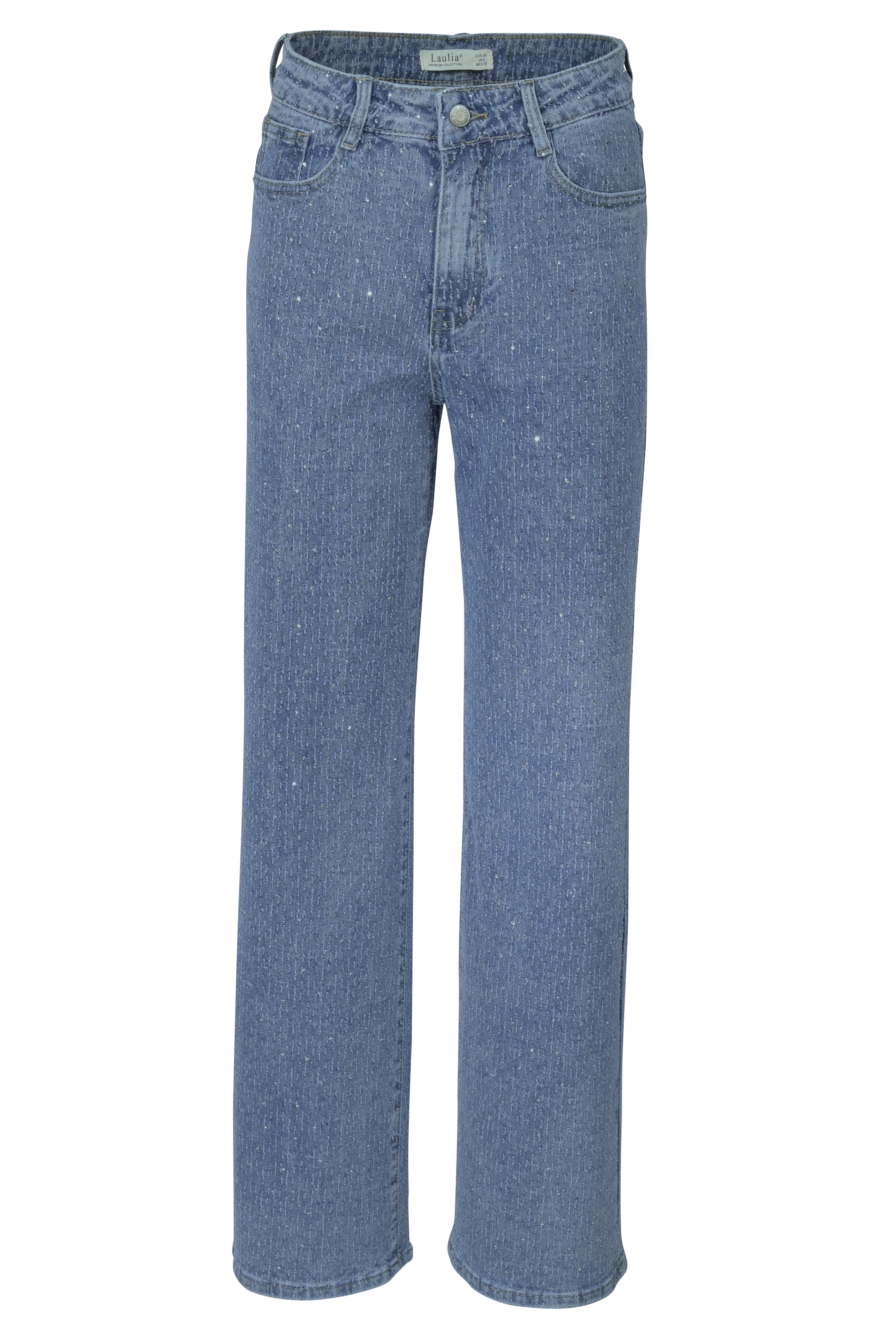 Straight-Leg Jeans mit Strass & Struktur – Medium Blue Wash