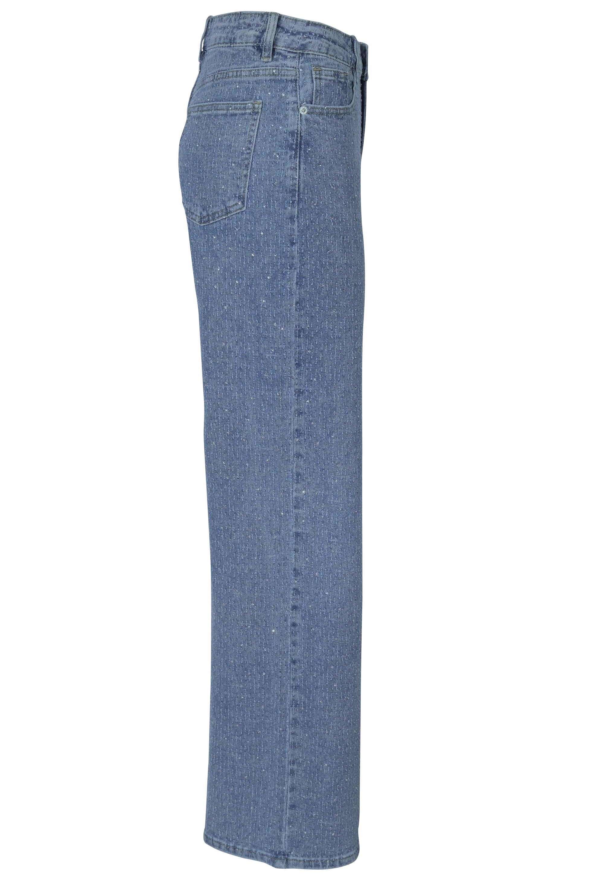 Straight-Leg Jeans mit Strass & Struktur – Medium Blue Wash