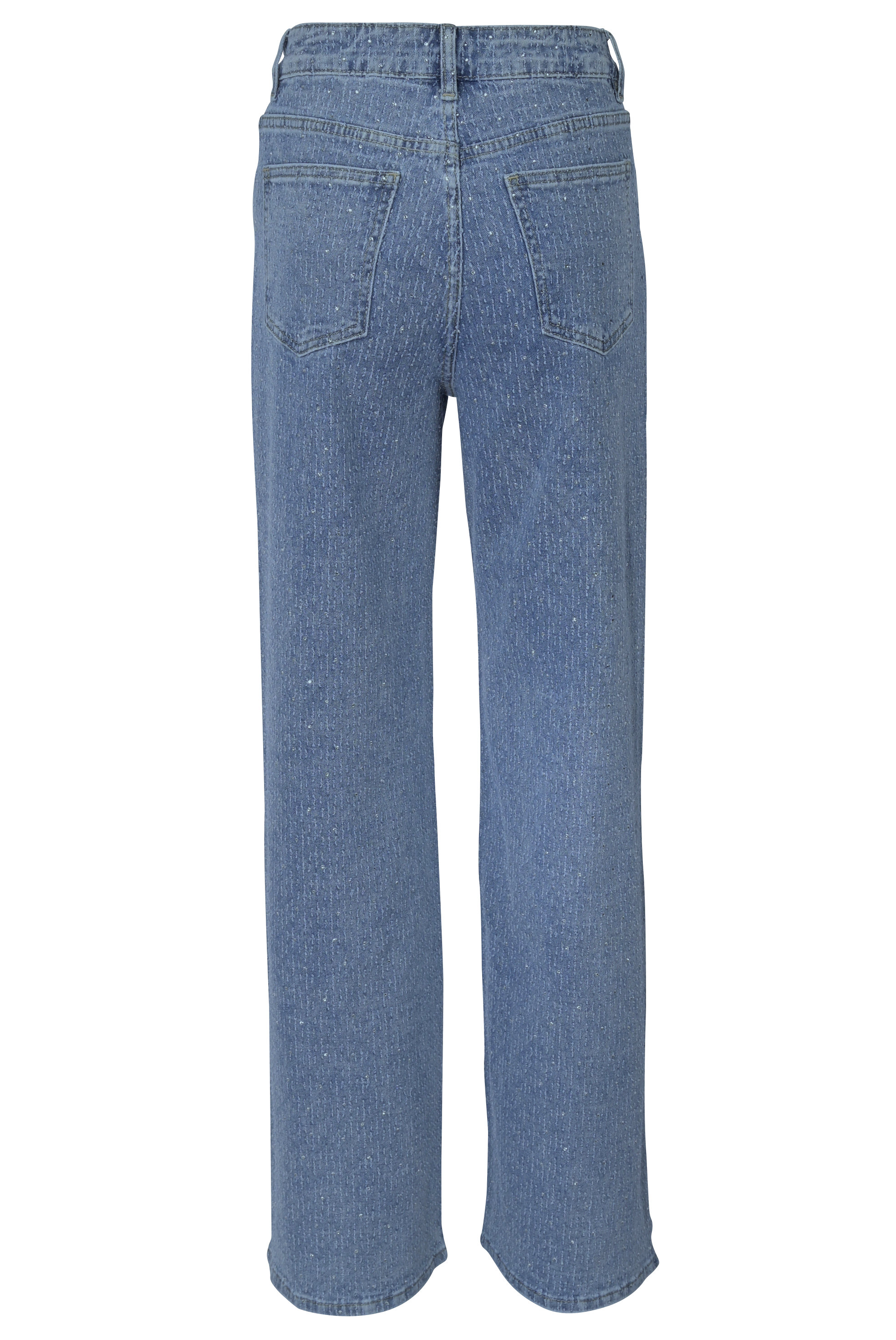 Straight-Leg Jeans mit Strass & Struktur – Medium Blue Wash