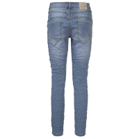 Jewelly Damen Stretch Jeans Five-Pocket im Crash-Look | Boyfriend Hose mit sichtbarer Knopfleiste XS/34 Hellblau