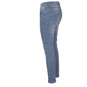 Jewelly Damen Stretch Jeans Five-Pocket im Crash-Look | Boyfriend Hose mit sichtbarer Knopfleiste S/36 Hellblau