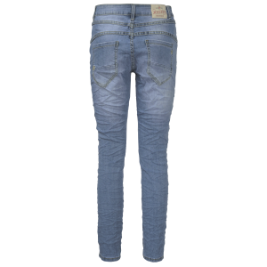 Jewelly Damen Stretch Jeans Five-Pocket im Crash-Look | Boyfriend Hose mit sichtbarer Knopfleiste M/38 Hellblau