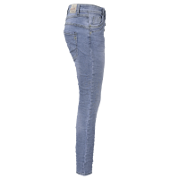 Jewelly Damen Stretch Jeans Five-Pocket im Crash-Look | Boyfriend Hose mit sichtbarer Knopfleiste