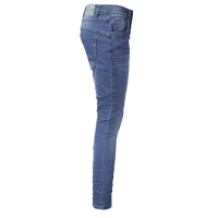 Jewelly Damen Stretch Jeans Five-Pocket im Crash-Look | Boyfriend Hose mit sichtbarer Knopfleiste|
