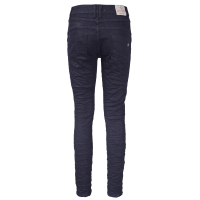 Jewelly Damen Stretch Jeans Five-Pocket im Crash-Look | Boyfriend Hose mit sichtbarer Knopfleiste| L/40 Dunkelblau