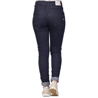 Jewelly Damen Stretch Jeans Five-Pocket im Crash-Look | Boyfriend Hose mit sichtbarer Knopfleiste| L/40 Dunkelblau