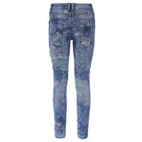 Jewelly Damen Stretch Boyfriend Jeans mit Blumen Print - Five-Pocket im Crash-Look L/40 Denim