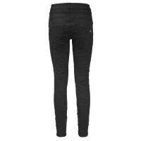 Jewelly Damen Stretch Boyfriend Jeans - Five-Pocket im Crash-Look mit Reißverschluss Schwarz XS/34