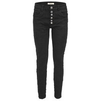 Jewelly Damen Stretch Jeans Five-Pocket im Crash-Look | Boyfriend Hose und sichtbarer Knopfleiste mit Schmuckknöpfen M/38 Schwarz