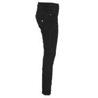 Jewelly Damen Stretch Jeans Five-Pocket im Crash-Look | Boyfriend Hose und sichtbarer Knopfleiste mit Schmuckknöpfen M/38 Schwarz