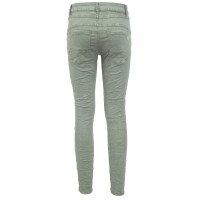 Jewelly Damen Stretch Boyfriend Jeans -  Patches Aufnäher - Five-Pocket im Crash-Look Kakhi / Grün L/40