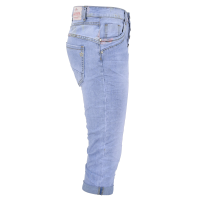 Jewelly Damen Capri Jeans im Crash-Look | Boyfriend Hose mit Blumenprint und sichtbarer Knopfleiste M/38