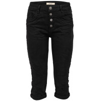 Jewelly Damen Capri Jeans im Crash-Look | Boyfriend Hose mit sichtbarer Knopfleiste und mit Schmuckknöpfen