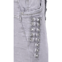 Jewelly Damen Capri Jeans im Crash-Look  | Boyfriend Hose mit sichtbarer Knopfleiste und mit Strassnieten
