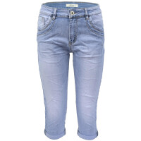 Jewelly Damen Capri Jeans im Crash-Look | Boyfriend Hose mit Reißverschluss XL/42 Hellblau