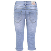 Jewelly Damen Capri Jeans im Crash-Look | Boyfriend Hose mit Reißverschluss XL/42 Hellblau