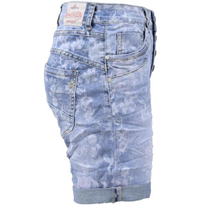 Jewelly Damen Jeans-Short Kurze Hose mit Blumen Print S...