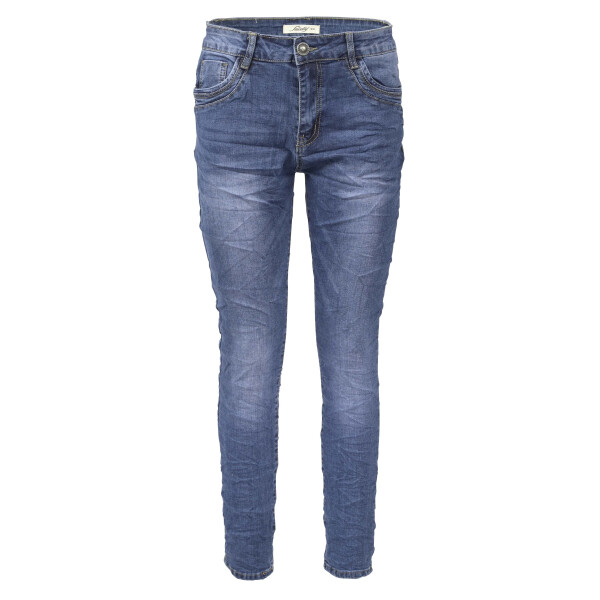 Jewelly Damen Stretch Jeans Five-Pocket im Crash-Look | Boyfriend Hose mit Reißverschluss und Schmuckknopf