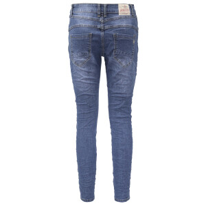 Jewelly Damen Stretch Jeans Five-Pocket im Crash-Look | Boyfriend Hose mit Reißverschluss und Schmuckknopf