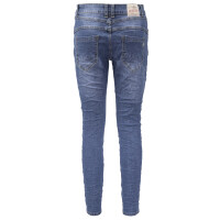 Jewelly Damen Stretch Jeans Five-Pocket im Crash-Look | Boyfriend Hose mit Reißverschluss und Schmuckknopf M/38