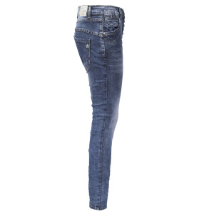 Jewelly Damen Stretch Jeans Five-Pocket im Crash-Look |...