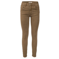 Jewelly Damen Stretch Boyfriend Jeans - Five-Pocket im Crash-Look mit Reißverschluss in Farbe Camel