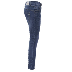 Jewelly Damen Stretch Jeans Five-Pocket im Crash-Look | Boyfriend Hose mit sichtbarer Knopfleiste