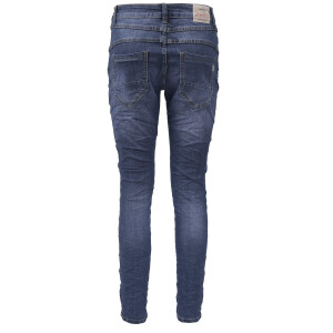 Jewelly Damen Stretch Jeans Five-Pocket im Crash-Look | Boyfriend Hose mit sichtbarer Knopfleiste XS/34 Blau