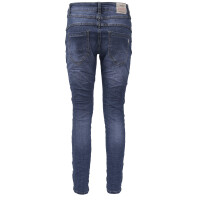Jewelly Damen Stretch Jeans Five-Pocket im Crash-Look | Boyfriend Hose mit sichtbarer Knopfleiste S/36 Blau