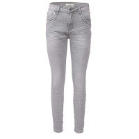 Jewelly Damen Jeans | Five-Pocket-Jeans | Boyfriend -Cut - im Crash-Look mit Reißverschluss und Strassknopf | Angenehme Stretch - Qualität | Farbe Grau